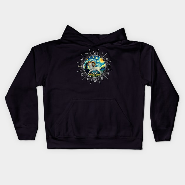 ZODIAC Aries - Astrological ARIRS - ARIRS - ZODIAC sign - Van Gogh style - 5 Kids Hoodie by ArtProjectShop